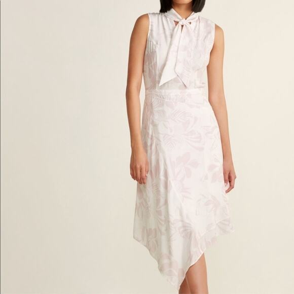 Max and Moi silk dress pink and white asymmetrical hem tie neck - Picture 11 of 11